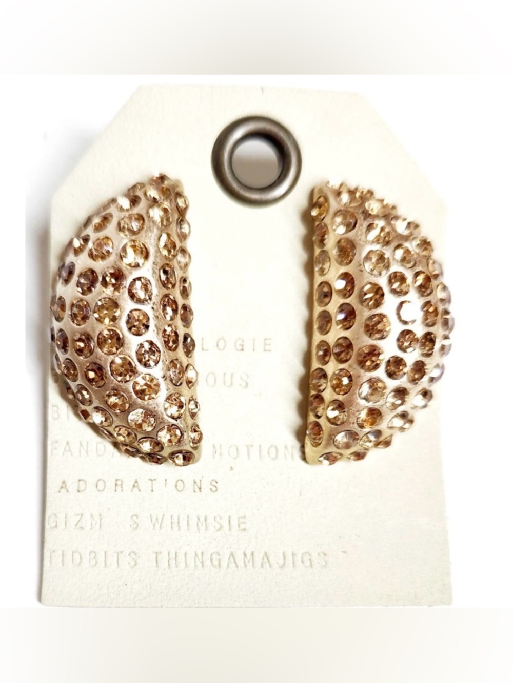 Anthropologie Gold-Tone Champagne Crystal Clip Earrings